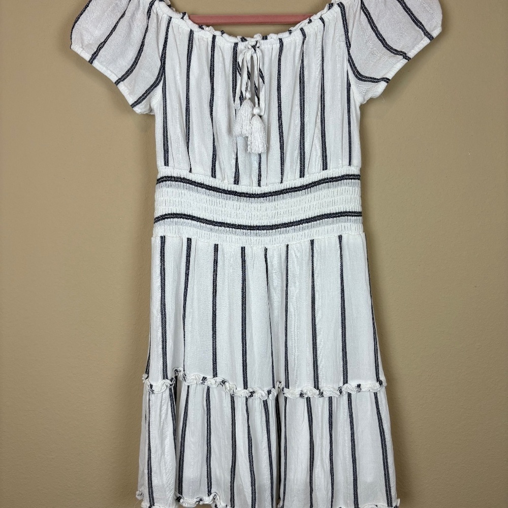 American Eagle White/Blue Striped Gauze Dress; Size S